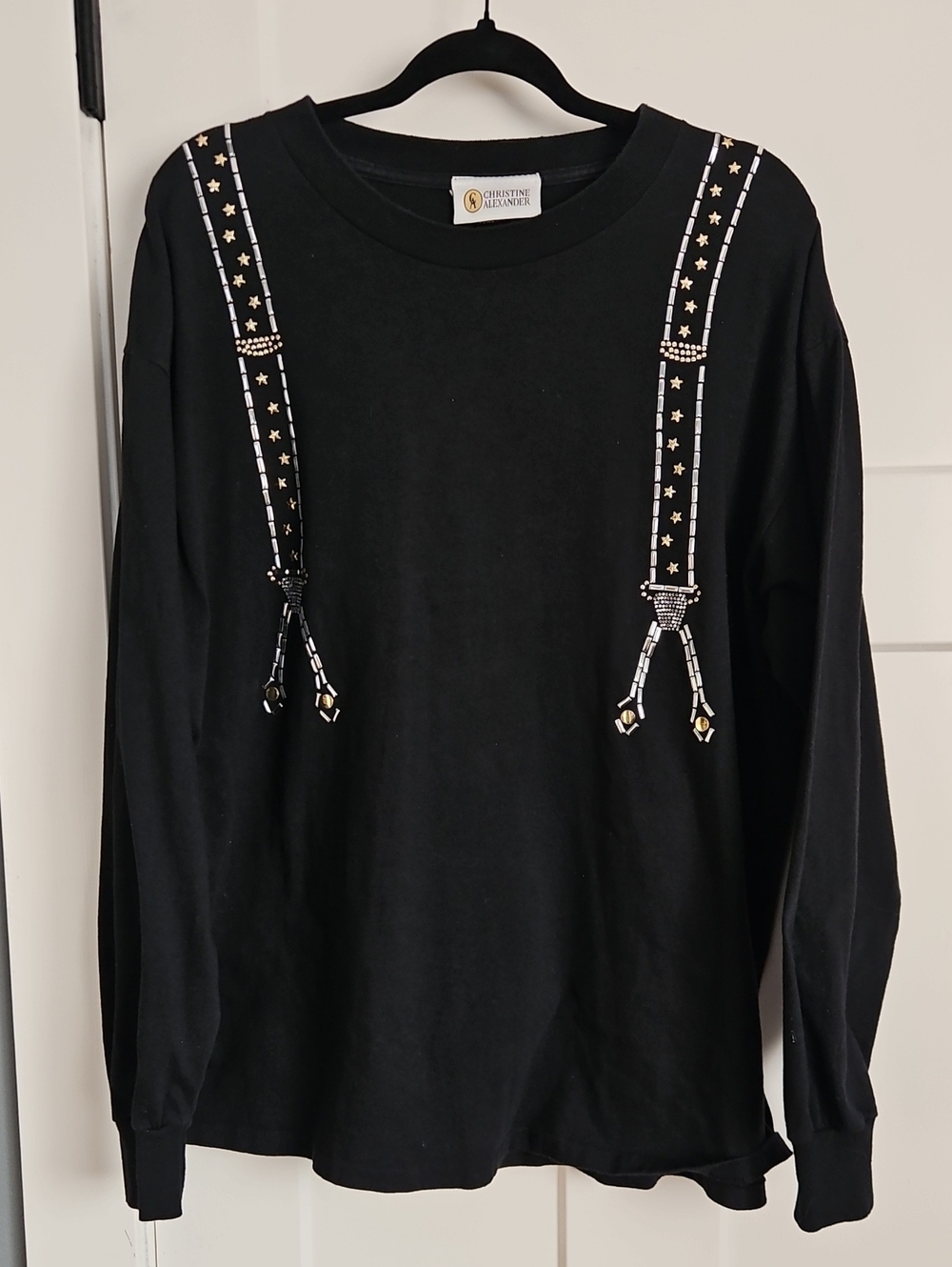 Vintage Christine Alexander Black Embellished Suspenders Long Sleeve T-shirt